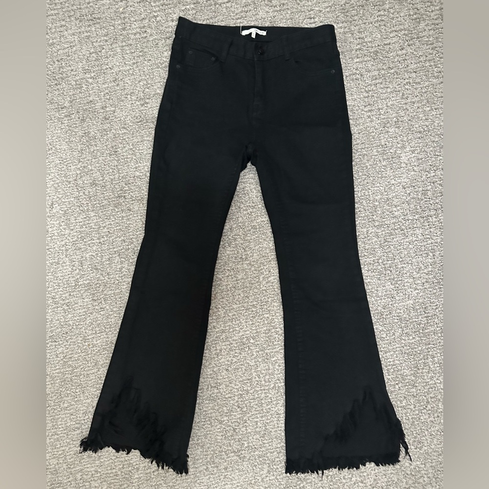 Oak + Fort Black Raw Hem Flare Jeans - Size Medium - Picture 2 of 6